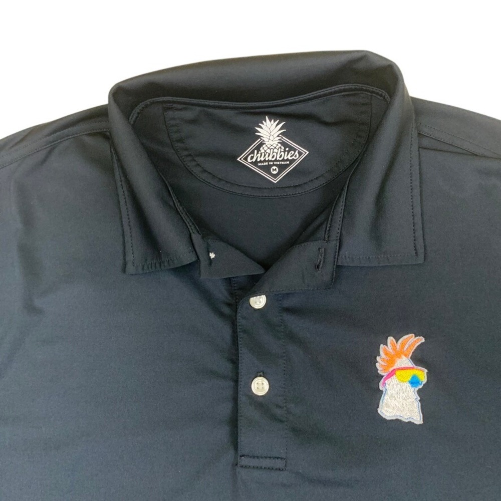 Chubbies Mens Performance Polo Shirt Black Cockatoo Bird Size M SP21CA00219